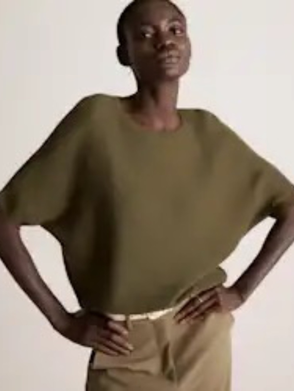 Quince Lightweight Cotton Cashmere Link-Stitch Dolman Sweater olive green XL